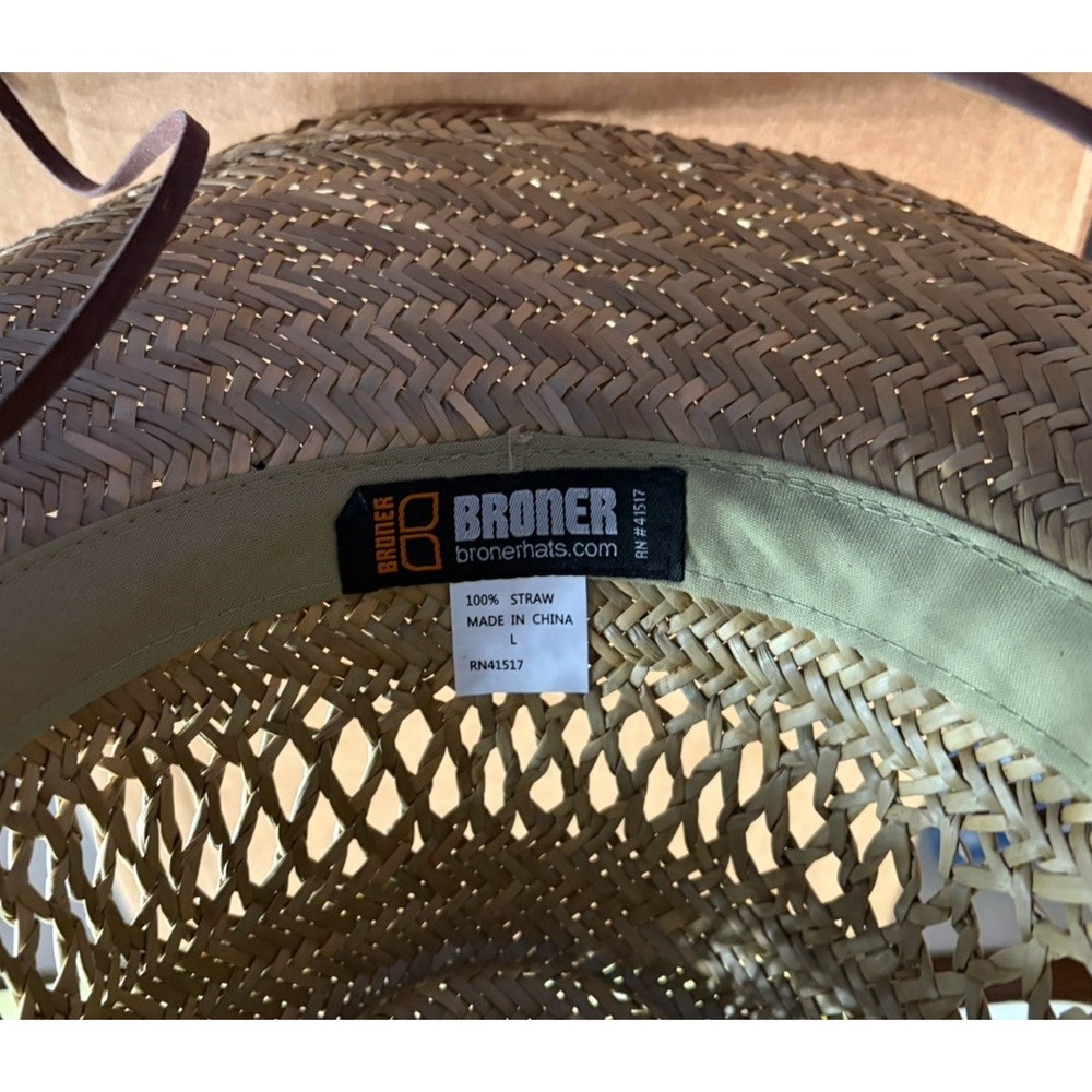 Broner Ventilated Western Straw Cowboy Hat Leather Chin Strap Size Large - Picture 3 of 15